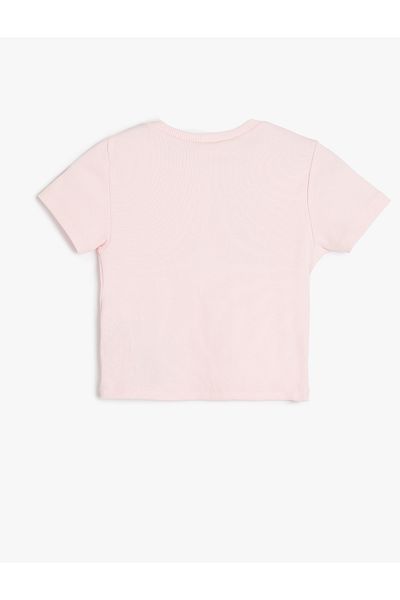 Koton Stone Detailed Heart Printed Crew Neck Cotton Short Sleeve T-Shirt