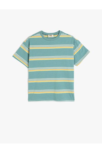 Koton Βαμβακερό ριγέ μπλουζάκι με κοντό μανίκι oversize