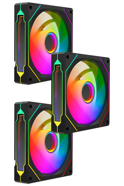 Rampage 7C-120S 120*120*25mm Double Ring Mirrored Argb Black Set of 3 Case Fan Set