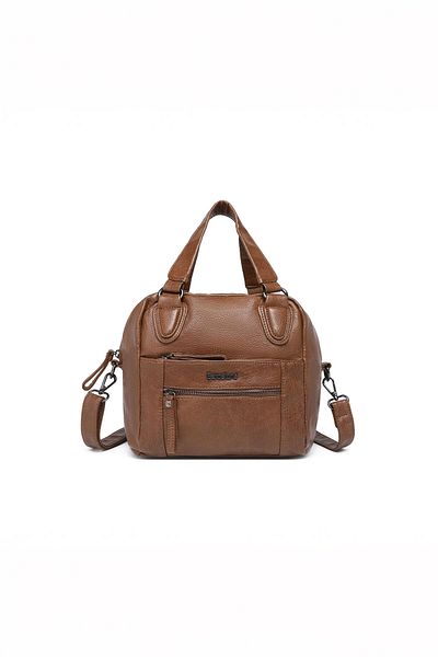 Getcho Regan Women's Tan Medium Size Hand and Shoulder Bag Multi-Pocket Zippered Short Handle and Long Strap Daily