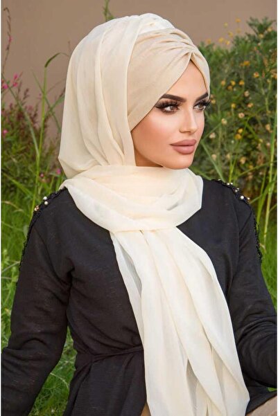 Aişe tesettür Екрю шифон готовий шаль - 50600
