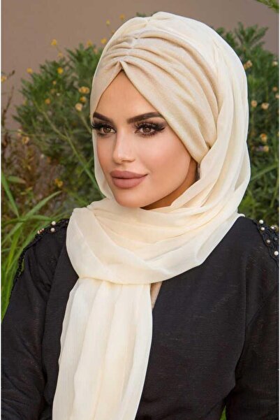 Aişe tesettür Екрю шифон готовий шаль - 50600