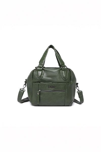 Getcho Regan Women's Green Medium Size Hand and Shoulder Bag Multi-Pocket Zippered Short Handle and Long Strap Daily