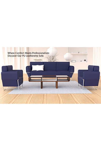 Mahmayi Blue PU Leatherette Single Seater Sofa, Comfortable Living Room Furniture