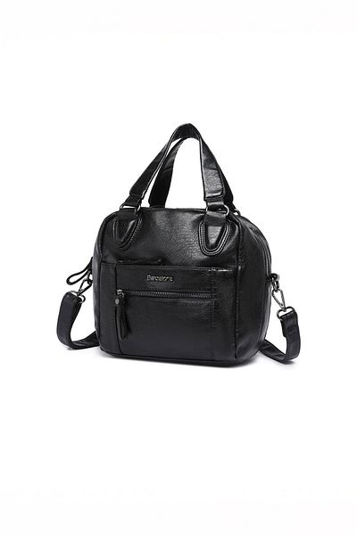 Getcho Regan Women's Black Medium Size Hand and Shoulder Bag Multi-Pocket Zippered Short Handle and Long Strap Daily