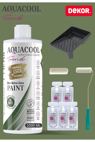Aquacool Trend Su Bazlı Akrilik Hobi Boya 1000 ml Rulo Katalizör Boyacı Tavası Hibrit Dönüşüm Boyası Seti Ral 6011