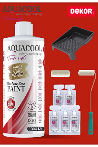 Aquacool Trend Su Bazlı Akrilik Hobi Boya 1000 ml Rulo Katalizör Boyacı Tavası Hibrit Dönüşüm Boyası Seti Ral 3020