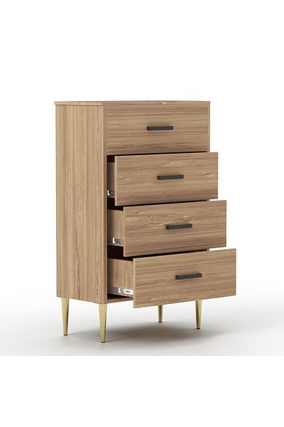 Mahmayi Wooden Chest Drawer with 4 Drawers Cabinet for Living Room-Brown Kansas Oak