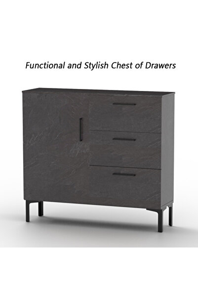 Mahmayi Wooden Chest Drawer with 3 Drawers and 1 Door Storage Shelf Cabinet-Anthracite Jura Slate