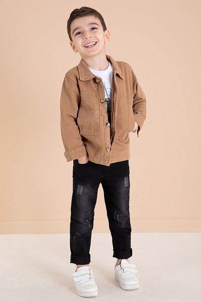 Cansın Mini Coffee Jean Jacketed Trousers Boy's 3 Piece Suit 20013