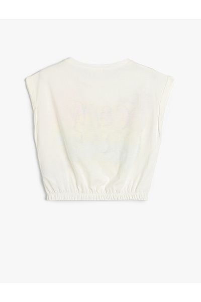 Koton Sleeveless Crop T-Shirt Crew Neck Graffiti Printed Elastic Waist Cotton