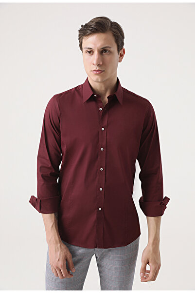 Twn Slim Fit Claret Red Plain Shirt