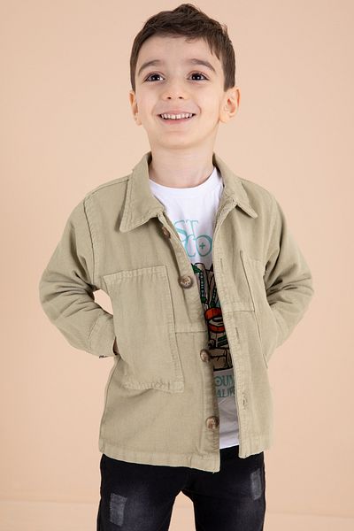 Cansın Mini Boy's 3-Piece Green Jean Set - Jacket and Trousers 20016