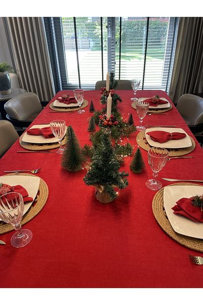 Decamor home Velvet Textured Carefree Red Tablecloth New Year's Table