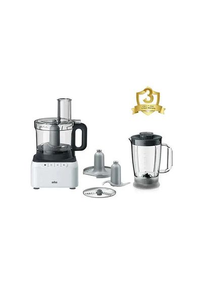 Braun محضر طعام PureEase، وعاء سعة 2.1 لتر، خلاط سعة 1.2 لتر، 800 واط، أبيض/رمادي BRFP3131WH