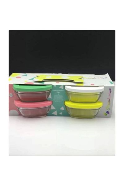 Paşabahçe 96840 Colorful Pudding Storage Container - Pack of 4 310 Cc