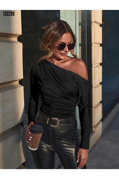 Kokosh moda Γυναικεία μακρυμάνικη κομψή μπλούζα από ύφασμα με λεπτομέρεια στους ώμους και το κορδόνι