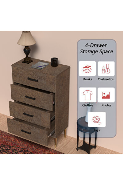 Mahmayi Wooden Chest Drawer with 4 Drawers Cabinet for Living Room-Ferro Bronze MFC Board
