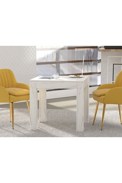 Mahmayi 2-Seater Wooden Dining Table for Kitchen, 80cm, White Levanto Marble Finish