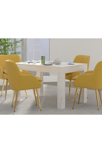 Mahmayi 4-Seater Wooden Dining Table for Kitchen, 120cm, White Levanto Marble Finish