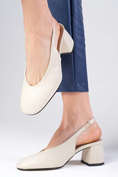 Mio Gusto Karina Skin Color Thick Heeled Women's Open Back Shoes