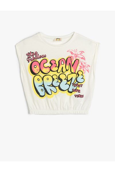 Koton Sleeveless Crop T-Shirt Crew Neck Graffiti Printed Elastic Waist Cotton
