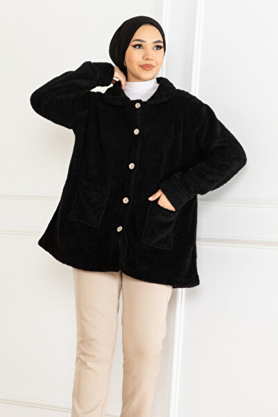 BURCU TESETTÜR Cardigan de pluș cu buzunar dublu BRC2202