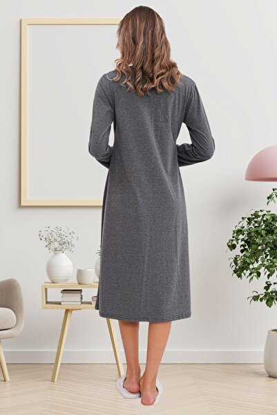 Mecit Pijama Maternity and Maternity Nightgown with Long Sleeve Guipure Detail - 75% Viscose 25% Lycra with Flip-Up Buttons