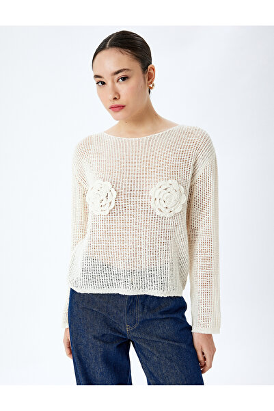 Koton Плетен пуловер с дълъг ръкав и апликация с цвете