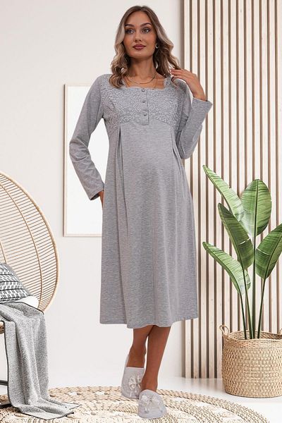 Mecit Pijama فستان نوم للحوامل بأكمام طويلة وتفاصيل من الجبر 75% فسكوزي 25% ليكرا مع أزرار قابلة للطي