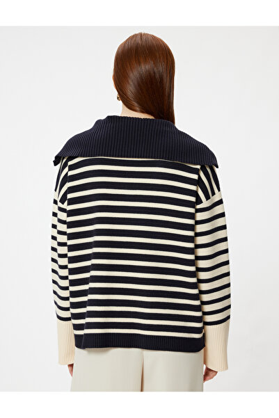 Koton Zippered Oversize Knitwear Crash Stand Collar Soft Textured