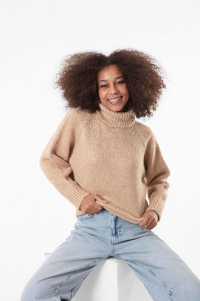 Figo Turtleneck Raglan Sleeve Ribbed Knitwear Sweater