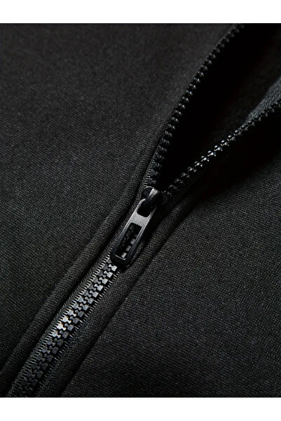 AEMİ Unisex Boos Printed Zippered Black Oversized Hooded Bottom Top Set Tracksuit Set