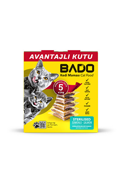 Bado Kısırlaştırılmış Yetişkin Kedi Maması Somonlu 5x1kg