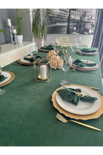 bursa çeyiz Kadife Dokulu Dertsiz Leke Tutmaz Koyu Yeşil Masa Örtüsü