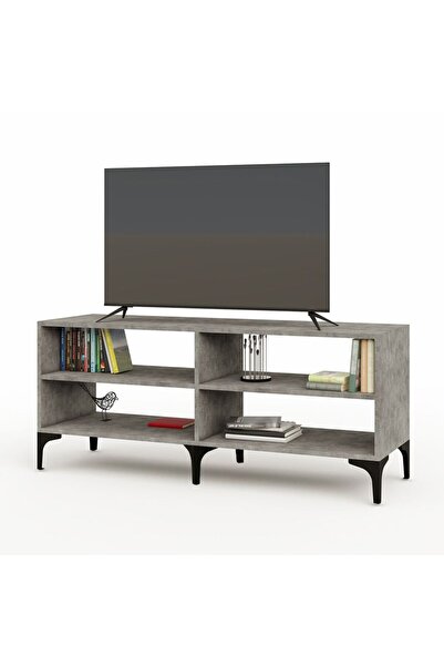 Mahmayi حامل تلفزيون عصري بأربعة أرفف مفتوحة، وشاشة وحامل تلفزيون للمنزل والمكتب - خرسانة خفيفة