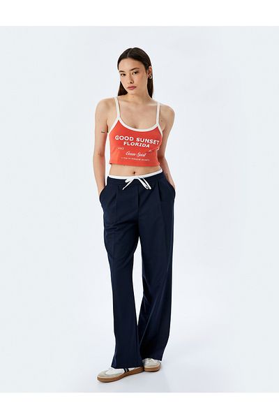 Koton Ribbed Strap Slogan Printed Crop Tank Top
