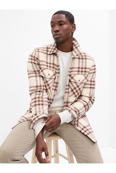 GAP Erkek Bej Relaxed Flannel Gömlek Ceket