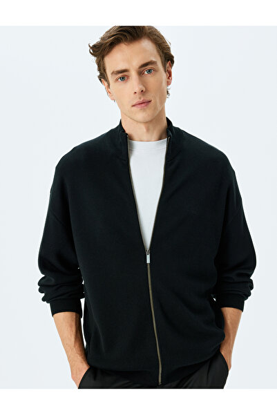 Koton Langärmliger Strick-Cardigan aus Viskose-Mischgewebe mit Reißverschluss