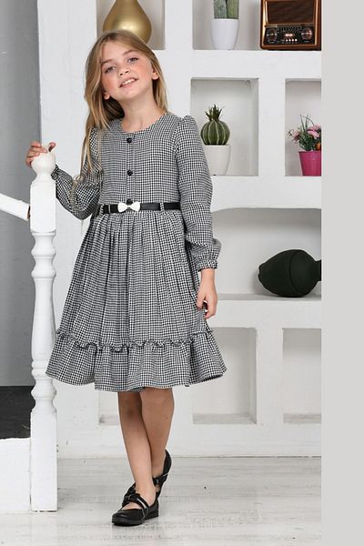 Minigimin Cicileri Fusta cu curea pentru domnișoarele mele Rochie cu model Houndstooth pentru fete cu pliuri - alb-negru