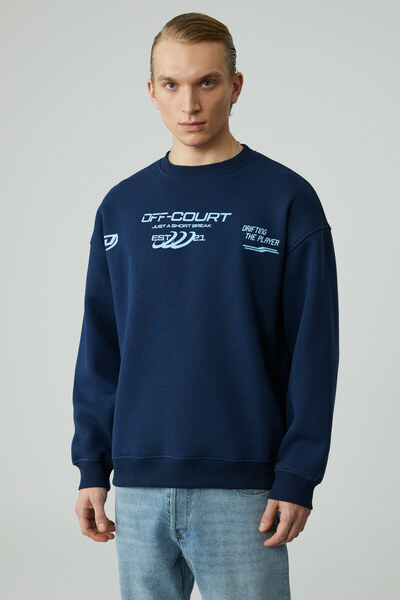 GRIMELANGE Ανδρικό φούτερ CASSY από οργανικό βαμβάκι με μαλακό μπλε ναυτικό με λεπτομέρεια