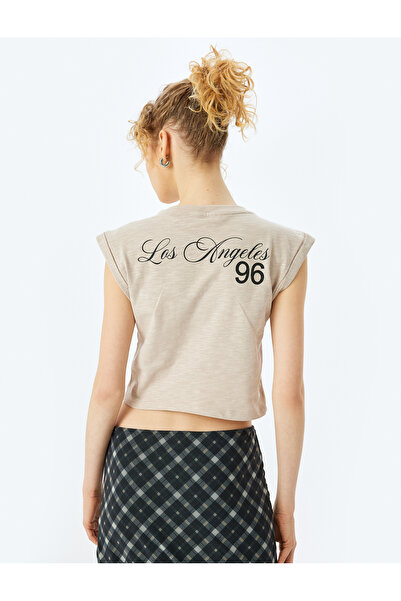 Koton Crew Neck Sleeveless Crop Back Printed Top