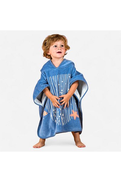 Decathlon Nabaiji Blue Whale Patterned Cotton Baby Poncho
