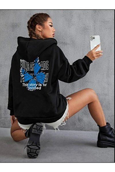 donamod bella no Γυναικείο φούτερ oversized Floral Butterfly Μαύρο