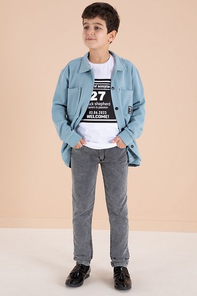 Cansın Mini Cămașă cu emblema albastră și pantaloni blugi Costum 3 piese pentru băiat 19995