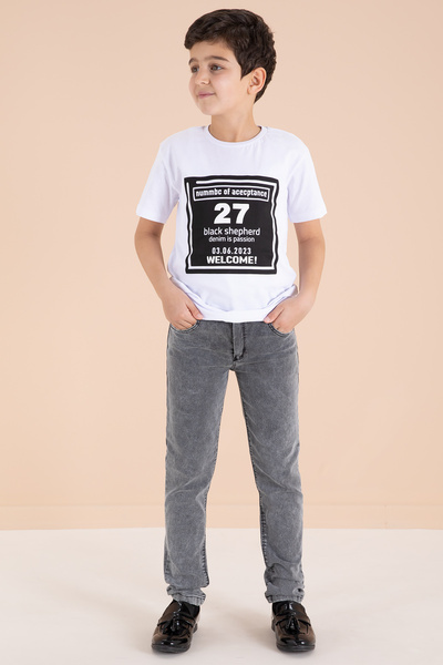 Cansın Mini Αγόρι 3 τεμαχίων κοστούμι με μπλε εμπριμέ πουκάμισο και τζιν παντελόνι 19995