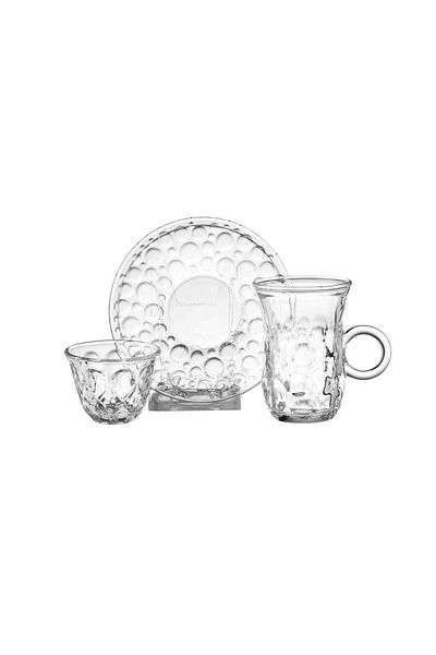 Dania 25 Piece Clear Glass Tea and Coffee Set Consists of 6 Cups with 6 Saucers with 12 Saudi Coffee Cups