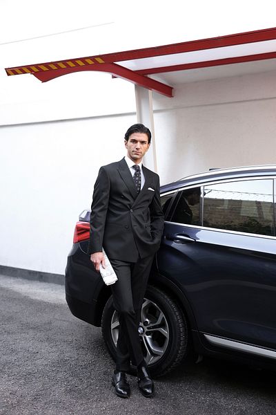 AEK FIORE Men's Black Double Breasted Suit