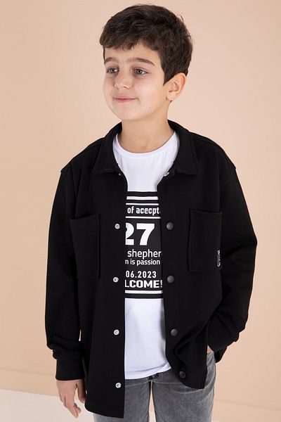 Cansın Mini Σετ μαύρο τζιν παντελόνι και πουκάμισο για αγόρι 3 τμχ - 19994