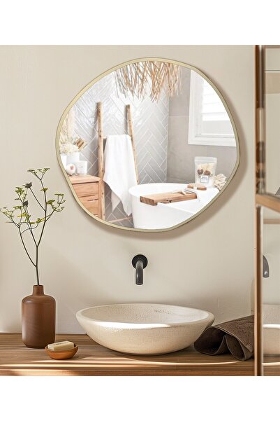 ant home Arya Ayna Asimetrik Ayna, Dekoratif Ayna, Duvar Aynası Banyo Aynası Holl Aynası, Gold